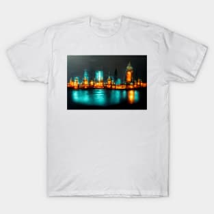 Neon London City Skyline With Buildings In Neonlight / England T-Shirt